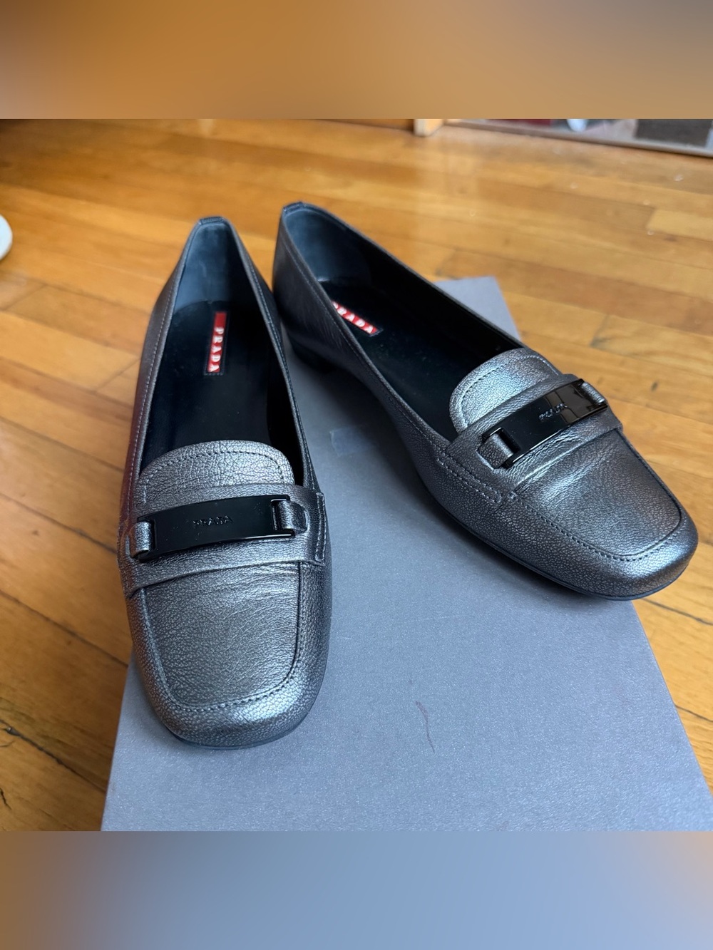 Vintage Prada Grey Leather Loafers
